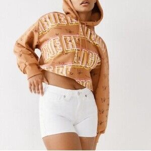 TRUE RELIGION | Jennie Curvy Mid Rise Super Skinny Raw Rolled Hem Shorts White